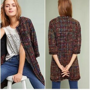 Anthropology Ett:Twa Tweed Berwyn Jacket Rainbow Coat size S NWT Open Front Long